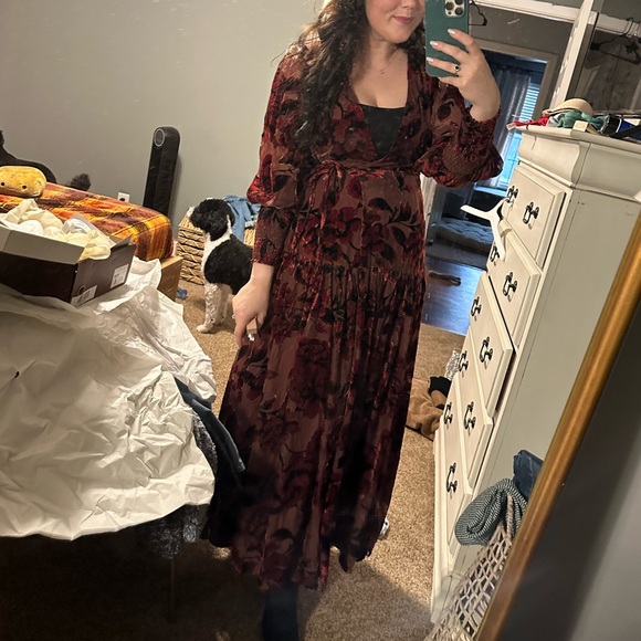 Hutch maxi velvet wrap dress floral like new medium petite Anthropologie - Picture 5 of 7